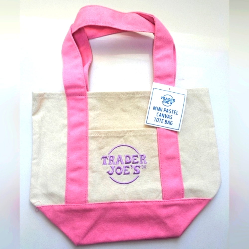 TRADER JOE's Mini PASTEL Canvas Tote Bag  Brand New With Tag PINK